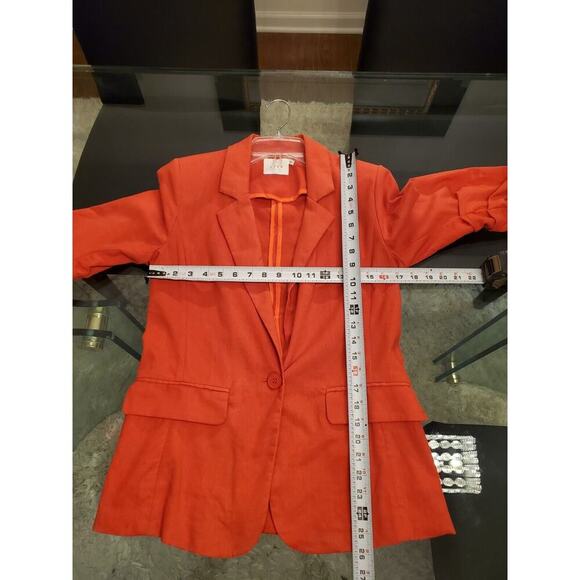 Lush Coral Cotton Single Breasted One Button Boyfriend Blazer Jacket Size Small - Picture 13 of 14
